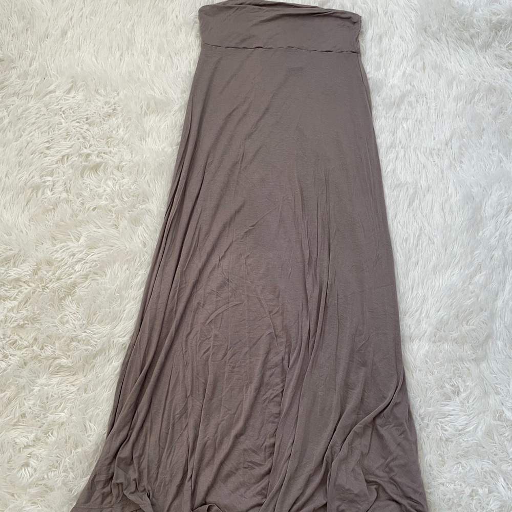 Long, flowy maxi skirt in a grayish brown